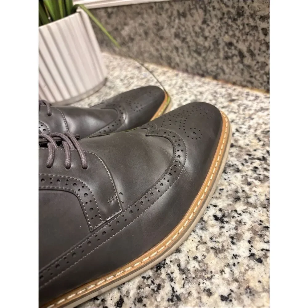 Unlisted by Kenneth Cole Men's Black Leather Wingtip Oxfords with Tan Welt